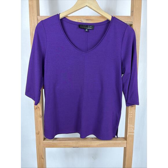 Liv Tops - NWT Liv by Habitat Shaped Tee - Purple - V Neck Top #1163 Size XS
